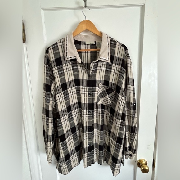 Linen Blend Womens Size 24W Studio Ease Woman Plaid Button Up Shirt Collar - Picture 2 of 9